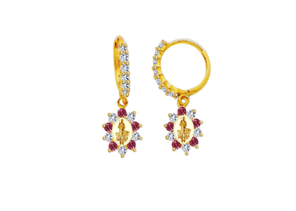 Gold Plated Red CZ Saint Jude Earring